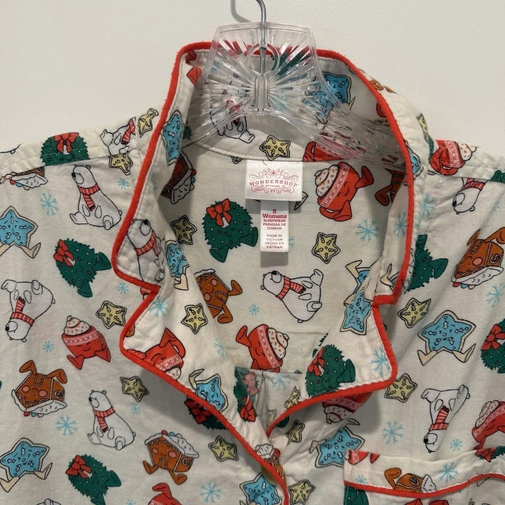 Wondershop Women's S 2-pc Set Pajama Set Pant Star Cocoa Bear Wreath Winter - Picture 2 of 11